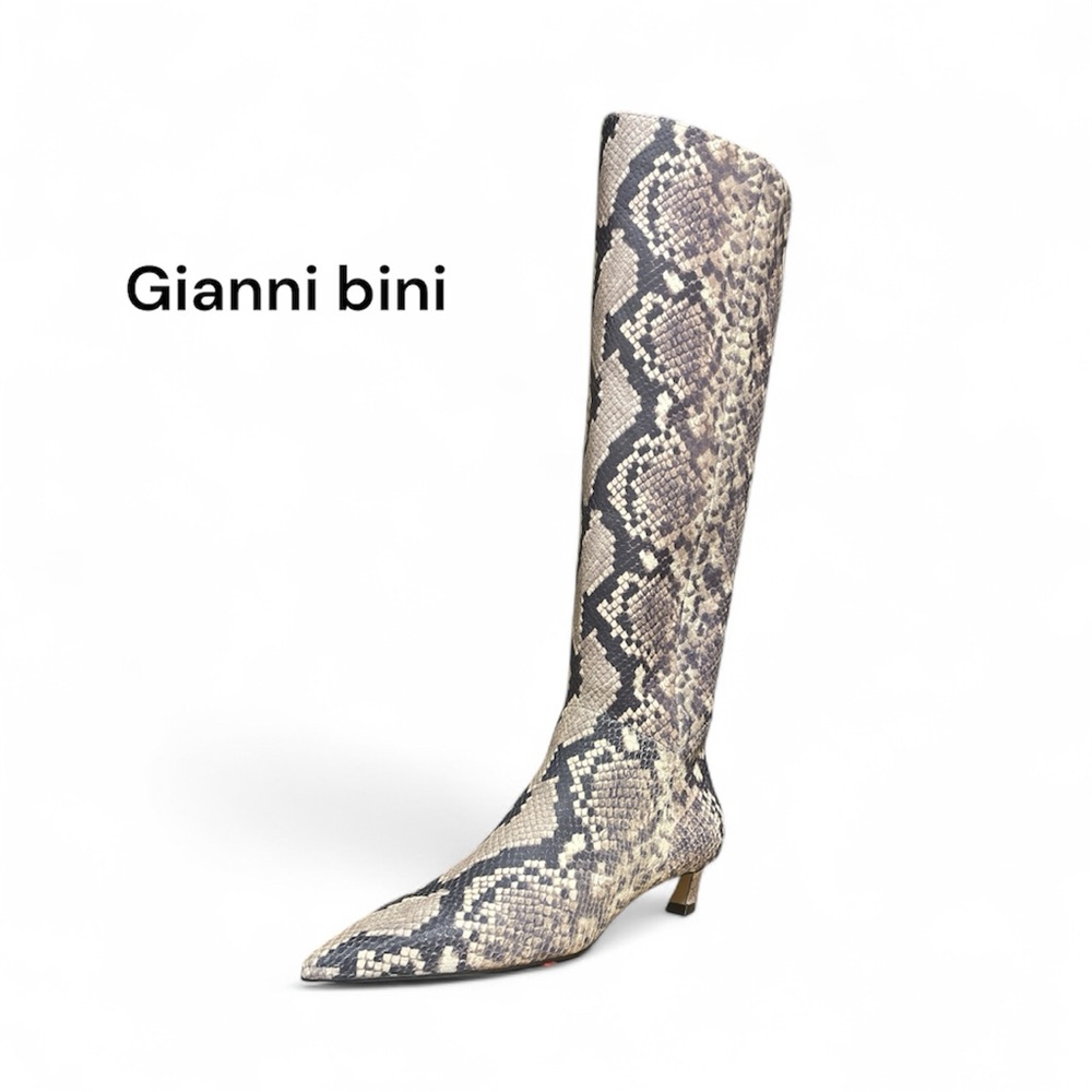 Gianni Bini Beige and Black Patterned Heeled Boots